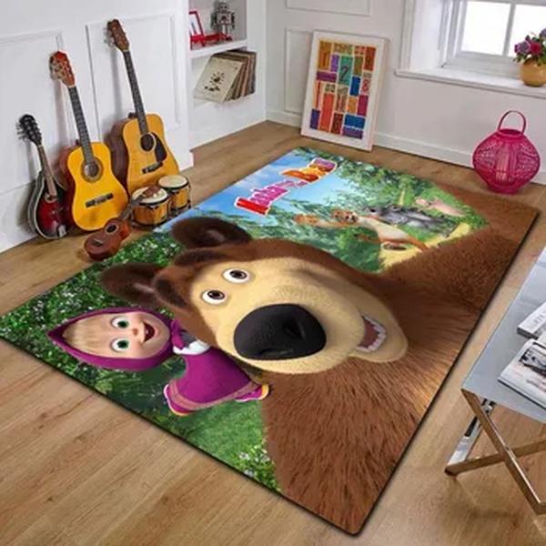 M-Tapete Impresso Masha e Urso, Tapete de Yoga 3D Cartoon, Sala de Estar, Decoração do Quarto, Antiderrapante, Prenda para Quarto Infantil