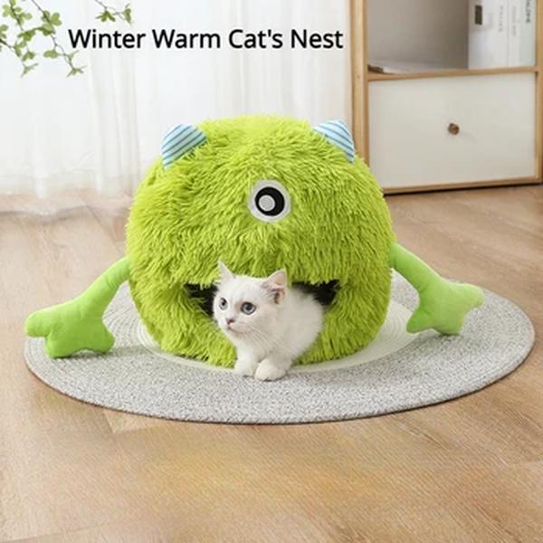 Lavável semi fechado Pet cama, Ninho de gato quente, Villa monstro de pelúcia, Cartoon Pet House, Cartoon Pet House, novo produto, Inverno