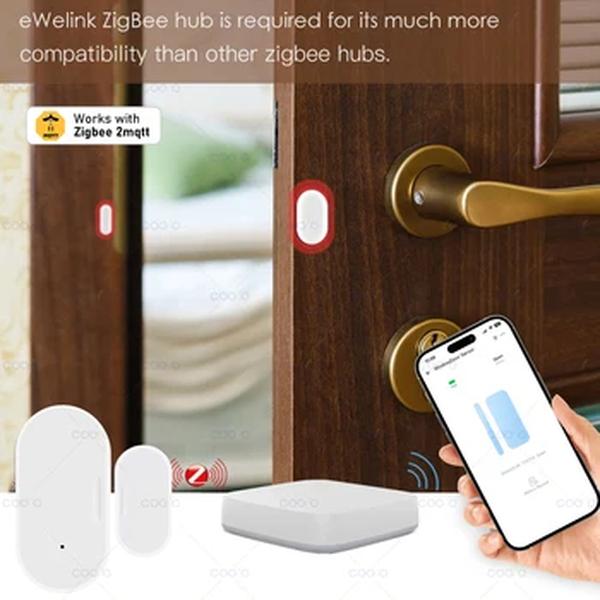 Ewelink-Zigbee Sensor Porta Magnética Sem Fio, Janela Aberta, Detector de Alarme Fechado, Funciona com Zigbee2MQTT, Alexa, Google Need Gateway