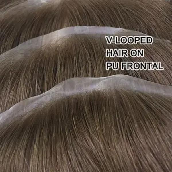 Toupee de pele ultra fina masculina para testa, patch marrom frontal, peruca de cabelo humano masculino, prótese capilar Peruk, 0,06mm, #4