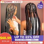 Queendom-Knotless Full Lace Trança Peruca para Mulheres, Jumbo Sintético, Coração Trançado, Cornrow Plait, Afro, 36"