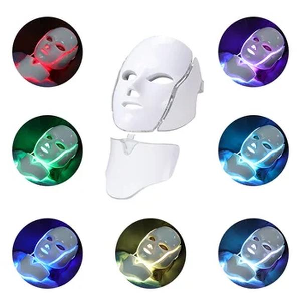 Máscara Facial LED com Luz Do Pescoço, 7 Cores, Terapia, Rejuvenescimento Da Pele, Anti Acne, Dispositivo De Beleza, Levantamento De Rosto, Massageador Firme