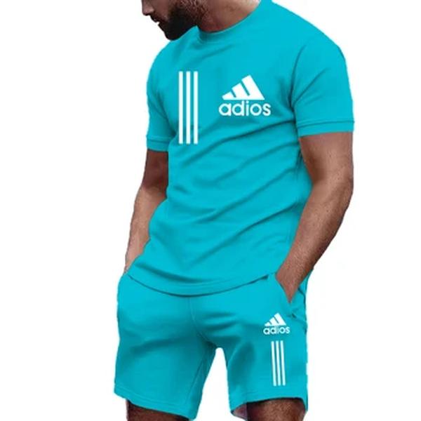 Conjunto casual de camiseta e shorts de manga curta masculina, esportes, academia, 2 peças
