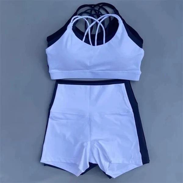 Conjunto de ioga de cor sólida para mulheres, roupa de ginástica, treinamento abrangente, jogging, sutiã esportivo transversal, treino, atlético, bicicleta, ioga