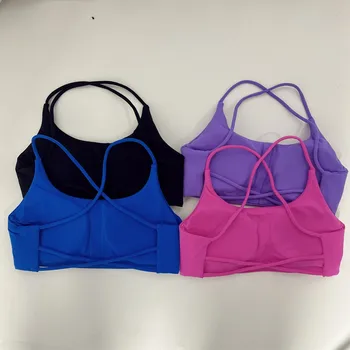 Sutiã de fitness monocromático para mulheres, colete de ioga, ginásio esporte top, costas ocas, almofada no peito, quatro alças, cross-back, push
