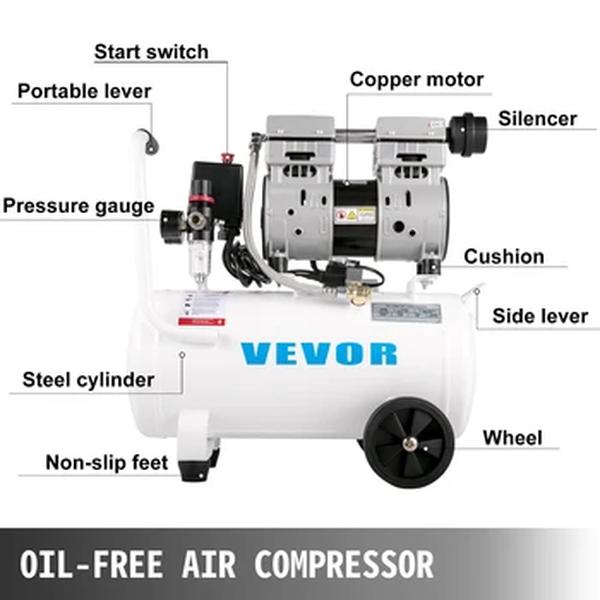 Vevor 25/60l compressor de ar 110v/240v silencioso compressor de ar livre de óleo 750w 1 hp para o compressor de sussurro da inflação do pneu do reparo doméstico