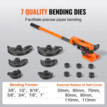 VEVOR-Manual Multifuncional Tubo Bender, 7 dobra morre, Aço e Cobre Tubo Bending Machine, Tipo Lever, Heavy Duty Tubo Bender Ferramentas