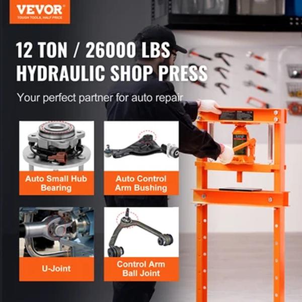 VEVOR-Prensa Hidráulica de Piso de Garagem H-Frame, Prensa de Loja Ajustável com Placas, Laranja para Garagens ou Lojas Profissionais, 6T, 12 T, 6T, 12 T