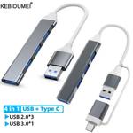 USB Tipo C Multi Splitter para HUAWEI, Xiaomi, Macbook, PC, Acessórios para Computador, 4 Portas, Hub USB 3.0, 4 em 1, 4 em, 1,4 em 2 Docking Station