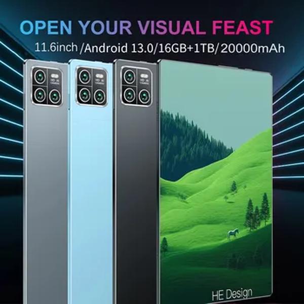 Tablet Android Versão Global WiFi, Nova Rede, Android 13.0, 16GB + 1TB, 11.6 ", 14 Core, 20000mAh, 2024