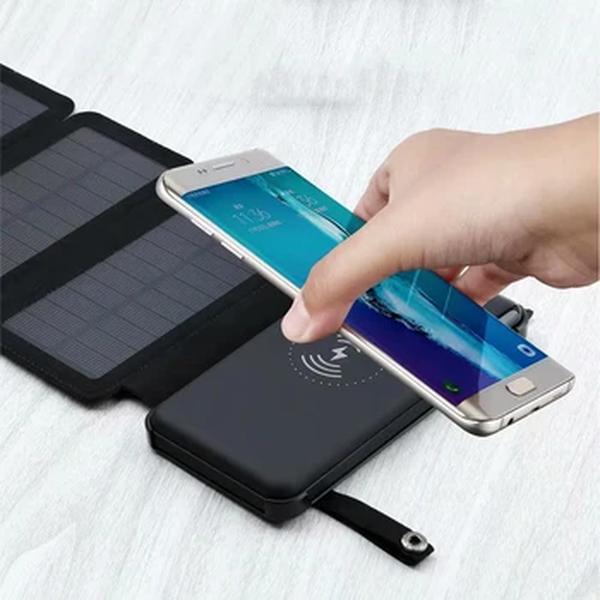 Banco de energia sem fio portátil, 12000mAh, carregador solar dobrável, bateria externa para iPhone 11, 12, X, Xiaomi