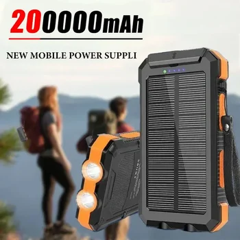 Waterproof Grande Capacidade Outdoor Power Bank, rápido carregamento externo da bateria, 2USB Solar Power Bank, lanterna para iPhone, 200000Ah