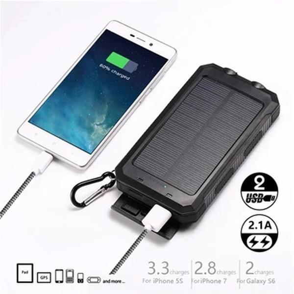 20000mah banco de energia solar ao ar livre carregador portátil powerbank impermeável bateria externa dupla usb de carregamento com luz led