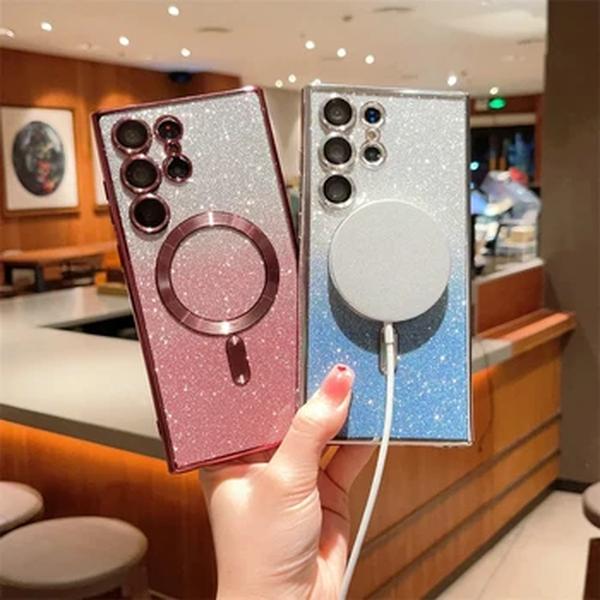 Glitter Luxo Magnetic Woman Case Para For Magsafe Para Samsung Galaxy S24 S23 S22 Ultra Plus Acessórios Capa de carregamento sem fio
