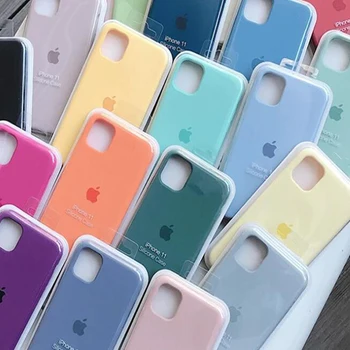 Capas de telefone de silicone originais com logotipo oficial, capa completa para Apple iPhone 11, 12, 13, 14, 15 Pro Max, 14