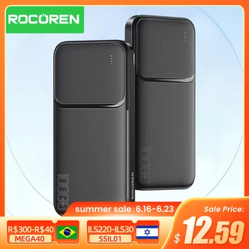 Rocoren-Banco de Carregamento Rápido, Carregador Portátil, Bateria Externa, Powerbank para iPhone, Xiaomi Mi, POCO, 10000mAh