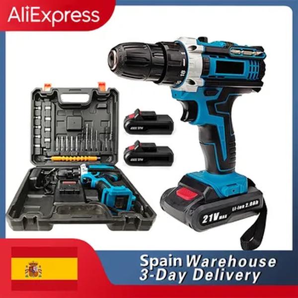 Broca de Impacto Elétrica Sem Fio, Chave de Fenda, Recarregável, Martelo Portátil, Ferramenta Elétrica, 32 Torque, Motorista com 2 Baterias