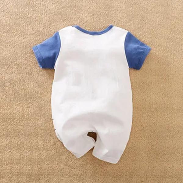 Macacão estampa leão de manga curta para crianças pequenas, algodão confortável, casual, contrastante, fofo, recém-nascido, menino, menina, verão