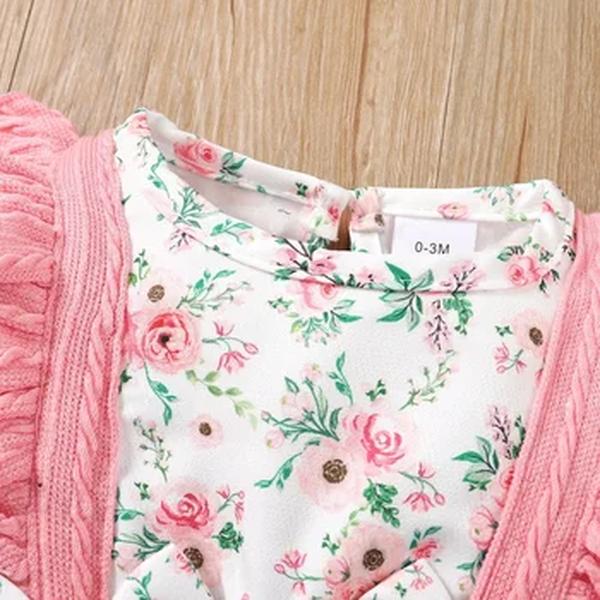 Bodysuit arco manga longa bebê menina, macacão bonito com padrão floral, macacão infantil, moda primavera e outono, 0-18 meses