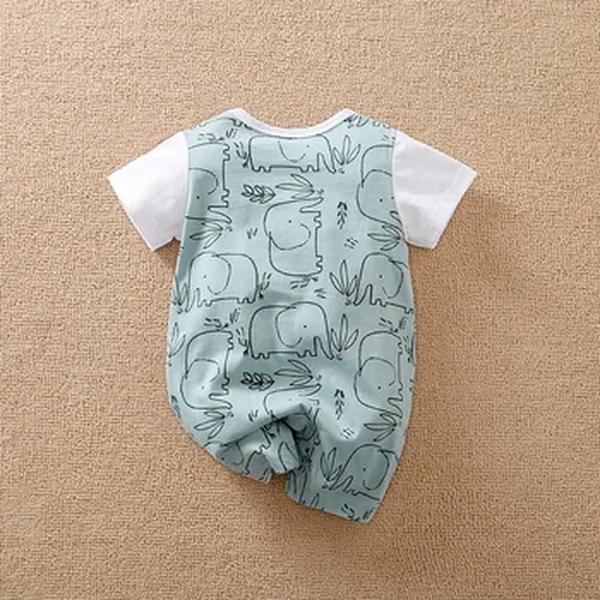 Bodysuit elefante animal bonito para bebê recém-nascido, mangas curtas, macacão infantil de algodão, macacão infantil, 0-12 meses, verão