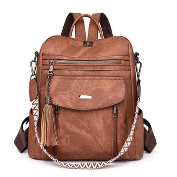 Bolsa de ombro de couro vegano para mulheres, zíper, mochila com aba magnética, bolsa casual feminina, 5 cores, moda, nova, 2024