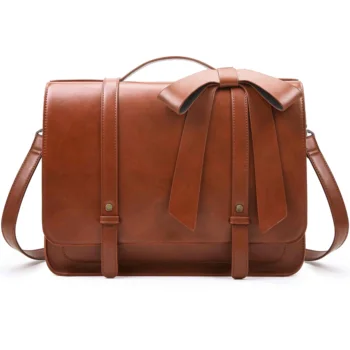 ECOSUSI-PU Bolsa de Ombro de Couro para Mulheres, 14 "Laptop Bag, Courier Bags, Feminino Praça Satchel, College Travel Bag