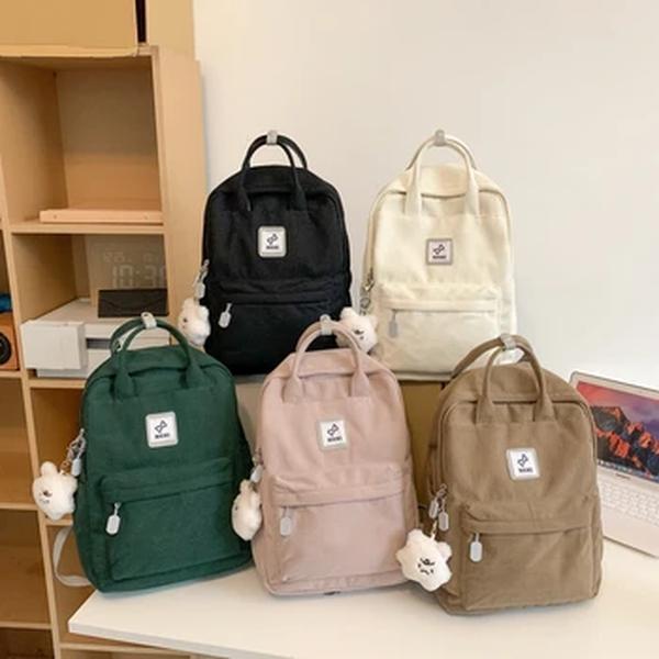 Mochila de veludo listrado para mulheres, bolsa escolar fofa para meninas e meninos adolescentes, bolsa Harajuku pequena, bolsa de faculdade feminina, livro estudantil