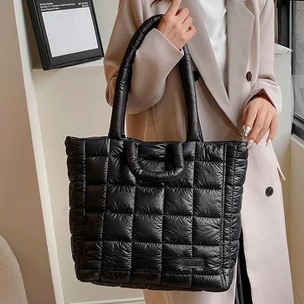 Bolsas acolchoadas de penas para mulheres, bolsas de ombro acolchoadas, design de marca, grande capacidade, travesseiro de luxo, inverno