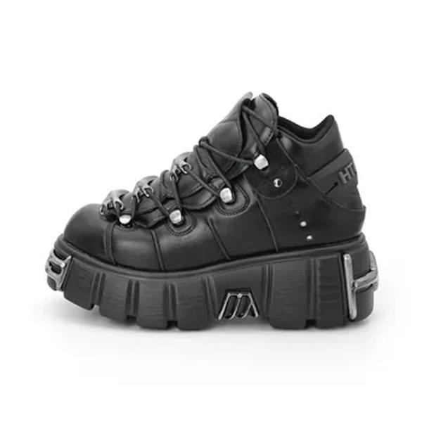 Sapatos de plataforma com cordões estilo punk para mulheres, botas de tornozelo, tênis rock, decoração de metal, altura 6cm, novo, 2023