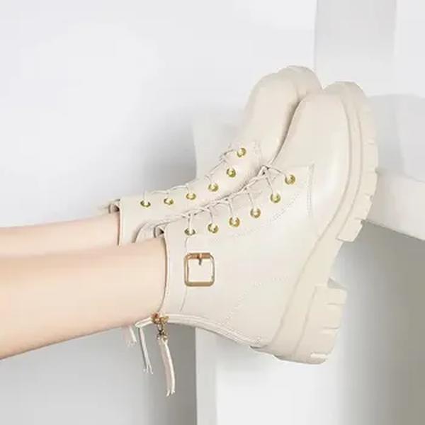 Bota Martin forrada a velo feminina, fundo grosso, versátil, curta, estilo coreano, estudante na moda, outono, inverno, novo