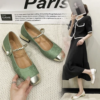 Sapatos elegantes de toe quadrado para mulheres, boca rasa, leve, salto médio, monocromático, elegante, venda quente, primavera