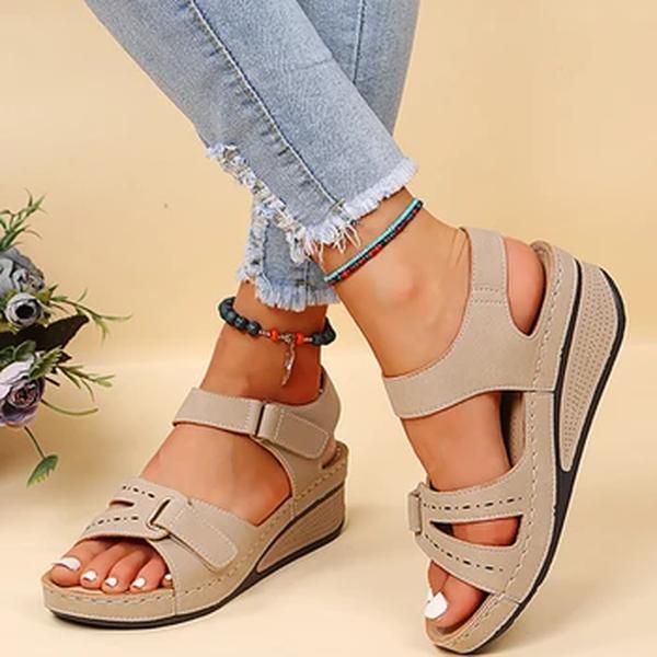 Open Toe Soft Stitching Sandals para mulheres, sapatos de praia plana confortáveis, calçado para senhoras, treking