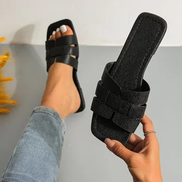 Sandálias planas minimalistas das mulheres do dedo do pé quadrado, sandálias abertas do dedo do pé, calçados para o feriado