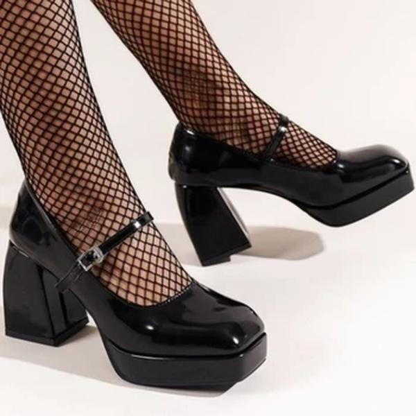 Sapatos casuais Mary Janes plataforma para mulheres, cor sólida, cabeça redonda, salto quadrado, ao ar livre, feminino, primavera, 2022
