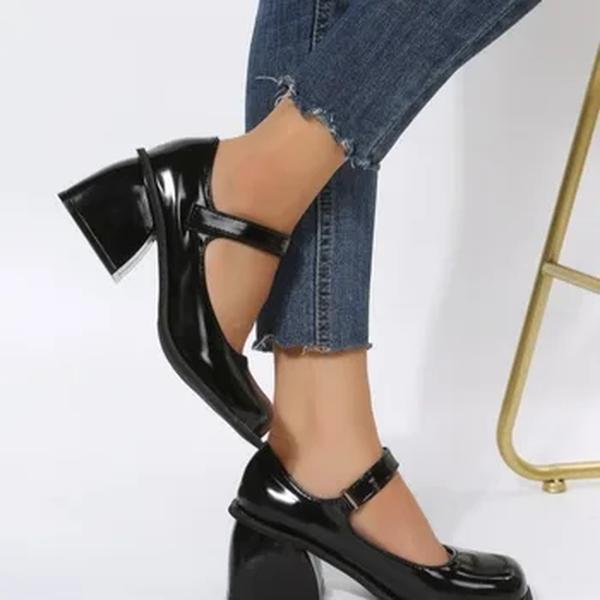Sapatos casuais Mary Janes plataforma para mulheres, cor sólida, cabeça redonda, salto quadrado, ao ar livre, feminino, primavera, 2022
