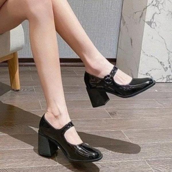 Sapatos Mary Jane para mulheres, salto alto retrô, cabeça quadrada, leve, bombas confortáveis, estilo britânico, feminino, novo