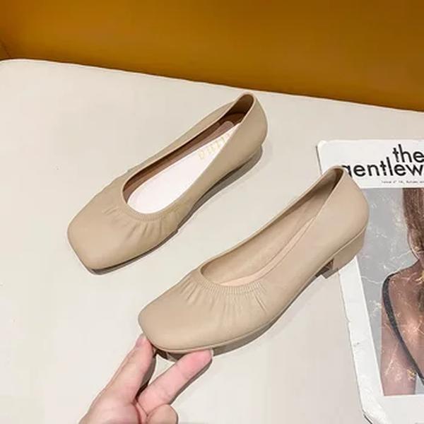 Cabeça quadrada Sapatos Femininos O Novo Respirável Senhoras Bombas Raso Mulher Casual Mocassins Moda Cor Sólida Sapatos de Salto Alto Lazer Sapato