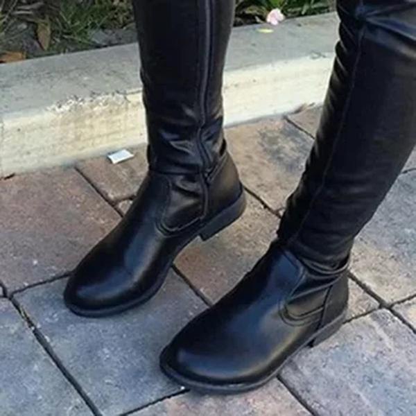 Botas femininas na altura do joelho, sapato de salto quadrado baixo, cabeça redonda, tamanho grande 41-46, novo, inverno