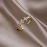 Luxo micro incrustado de zircão carta anel para mulheres, jóias simples diárias, presentes de festa, design clássico, moda, novo, 2024