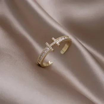 Luxo micro incrustado de zircão carta anel para mulheres, jóias simples diárias, presentes de festa, design clássico, moda, novo, 2024