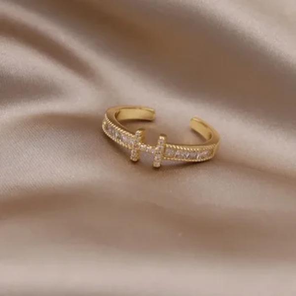 Luxo micro incrustado de zircão carta anel para mulheres, jóias simples diárias, presentes de festa, design clássico, moda, novo, 2024