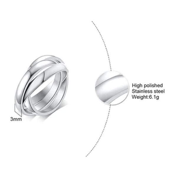 Anel de noivado triplo, compromisso de presente para o dia dos namorados, aço inoxidável três em um