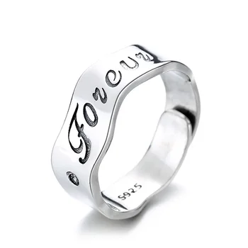 Prata 925 Pura Letra Inglês Anel Feminino, Real 100% de Prata, Onda Irregular, Moda Punk, Jóias Coreanas, Chunky de Luxo Anéis, Presente, Novo