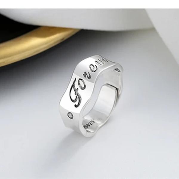 Prata 925 Pura Letra Inglês Anel Feminino, Real 100% de Prata, Onda Irregular, Moda Punk, Jóias Coreanas, Chunky de Luxo Anéis, Presente, Novo
