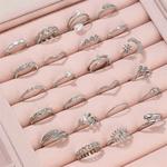 Conjunto de Anéis Geométricos para Mulheres, Cor Prata, Olho, Cruz, Sol, Lua, Folha, Charme, Anel de Dedo Feminino, Boho Party Jewelry