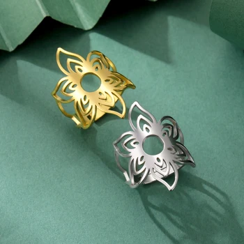 Skyrim-Anel Aberto Flor de Aço Inoxidável para Mulheres, Cor Dourada Boho, Anéis de Dedo Ajustáveis, Jóias da Moda, Presente de Aniversário, Novo