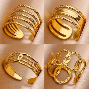 Anéis de Multi Camada de Aço Inoxidável para Mulheres Vintage, Punk, Aberto, Anel de Dedo Ajustável, Jóias da Moda, Casamento, Presente de Aniversário, 2024