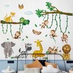 Floresta Cartoon Animal World Wall Sticker, decoração do quarto do bebê, parede de fundo, quarto de criança, 1 pc