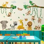 Floresta Cartoon Animal World Wall Sticker, decoração do quarto do bebê, parede de fundo, quarto de criança, 1 pc