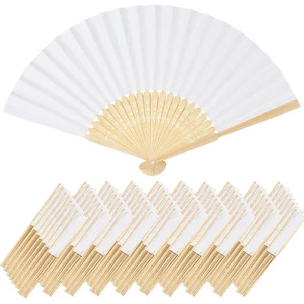 Ventilador de bambu chinês portátil, ventilador de papel dobrável, presentes de casamento para convidados, decoração de aniversário, pintura infantil, branco, 10 pcs, 20 pcs, 30pcs